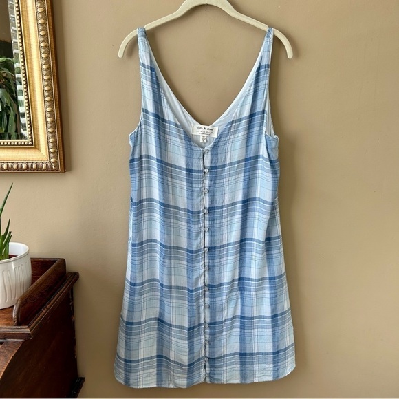 Anthropologie Cloth & Stone Blue Plaid Checkered Button Up Shift Tunic Dress XS - Picture 4 of 11
